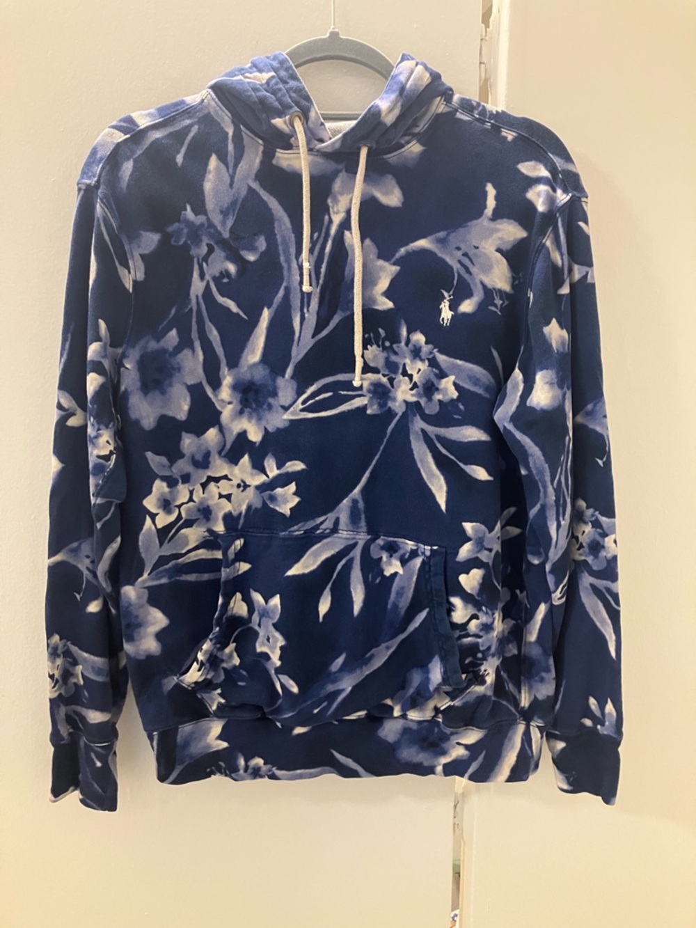 Polo Ralph Lauren Mens Blue White Rincon Floral Cotton Pullover Hoodie Top Sz S
